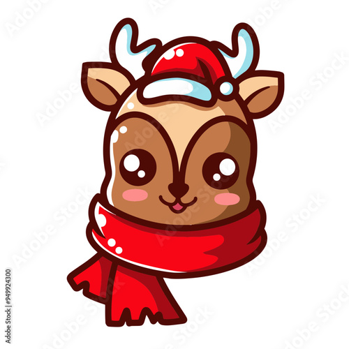 Reindeer Head With Christmas Hat SVG PNG. Cute Reindeer wearing Red Santa Hat and Scarf.