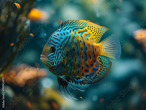 Captivating Discus Fish Swimming in a Vibrant Aquatic Environment