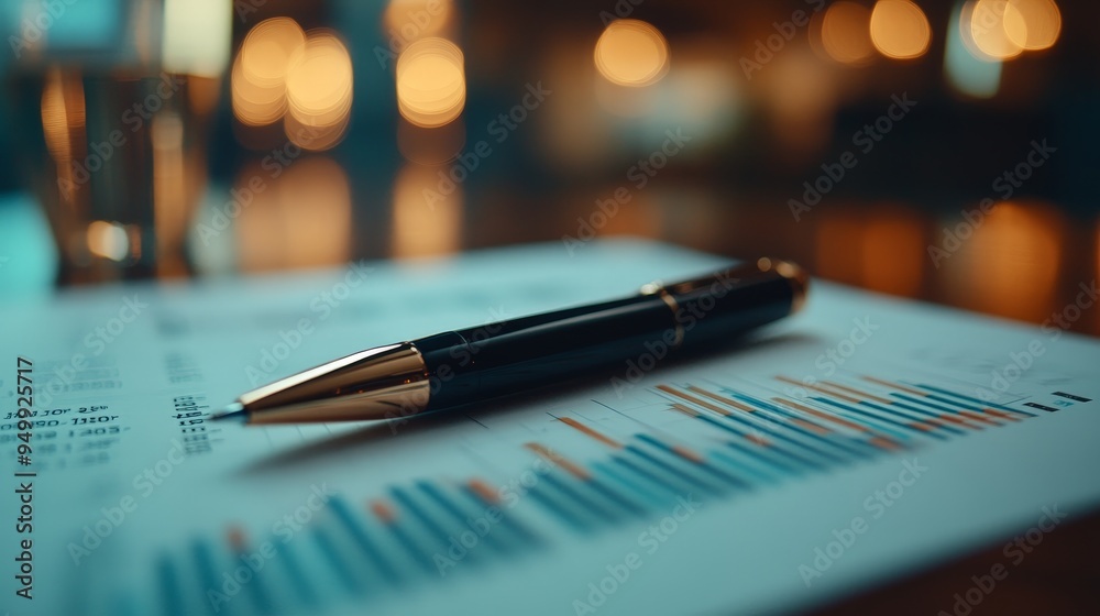 Fototapeta premium Simple Financial Graph with Bar Charts and Pen Pointing