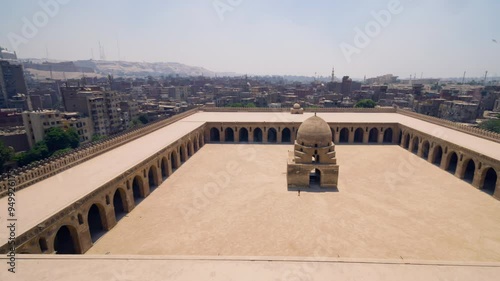 Panoramic View Of The Second Oldest Mosque Of Ibn Tulun In Cairo, Egypt. Aerial Shot photo