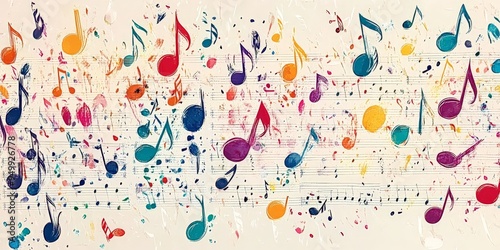 Colorful Musical Notes Pattern on Sheet Music