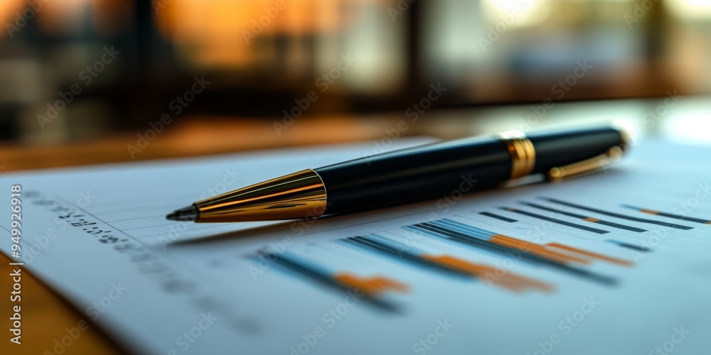 Simple Financial Graph with Bar Charts and Pen Pointing Simple Financial Graph with Bar Charts and Pen Pointing