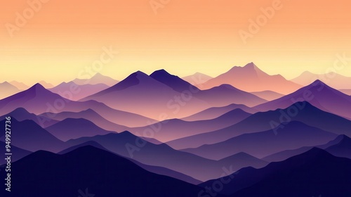 Purple Mountain Ranges Silhouette at Sunset - Minimalist Landscape Illustration.