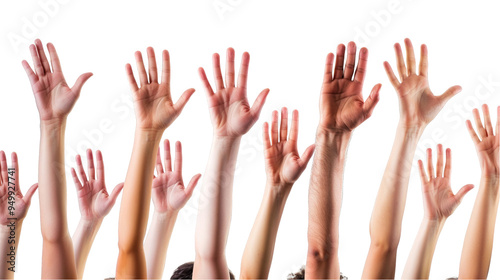 Eager Participation - Raised Hands Against White Background