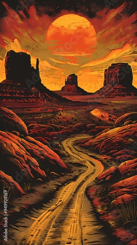 breathtaking western landscape with sprawling desert abstract illustration poster background