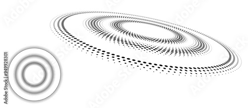 Abstract background with halftone dots in circle with perspective. Art design circle as logo or icon.