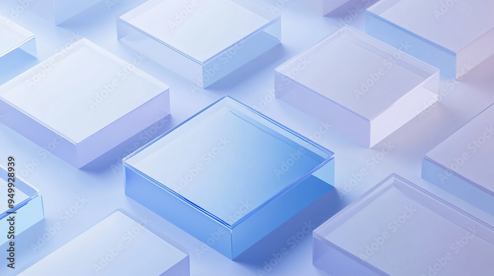 Minimalist design style abstract background, blue frosted glass and white acrylic material, the rectangle reflects a transparent sense of technology. Minimalist design style abstract background, blue frosted glass and white acrylic material, the rectangle reflects a transparent sense of technology.