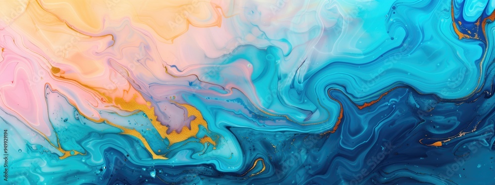 Abstract fluid art with vibrant blue and orange swirls showing dynamic movement and marbling effect. Abstract fluid art with vibrant blue and orange swirls showing dynamic movement and marbling effect.