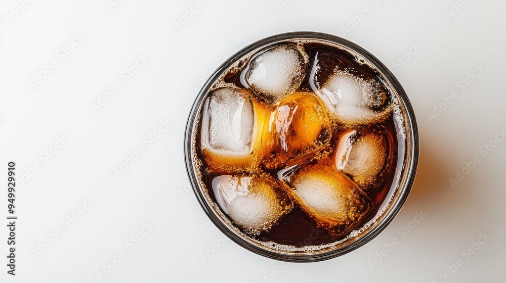 A glass of soda with ice cubes in it A glass of soda with ice cubes in it