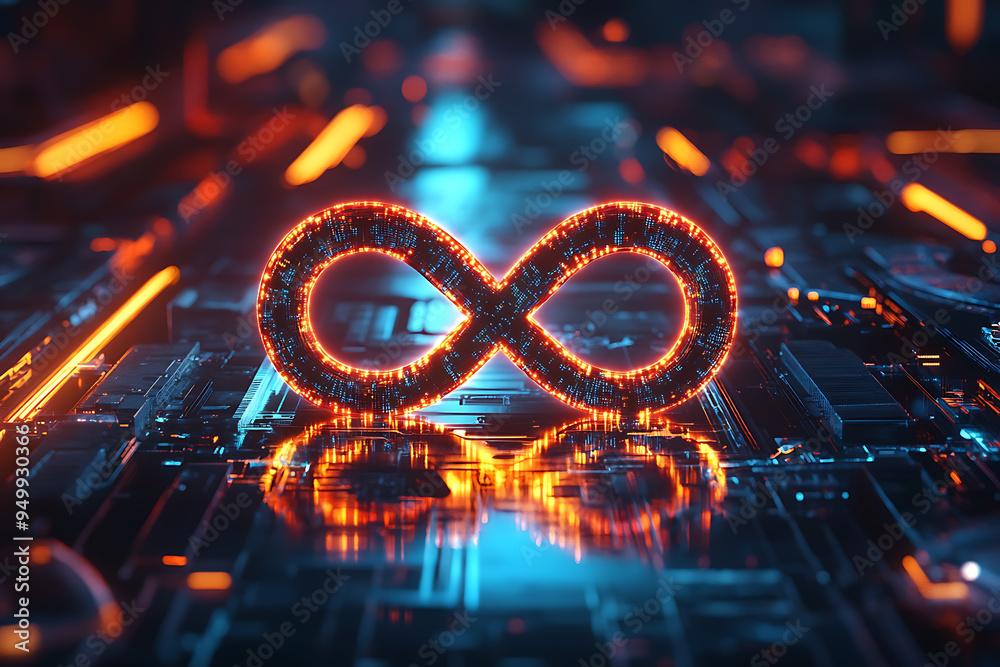 A cyber-themed background featuring an infinity sign