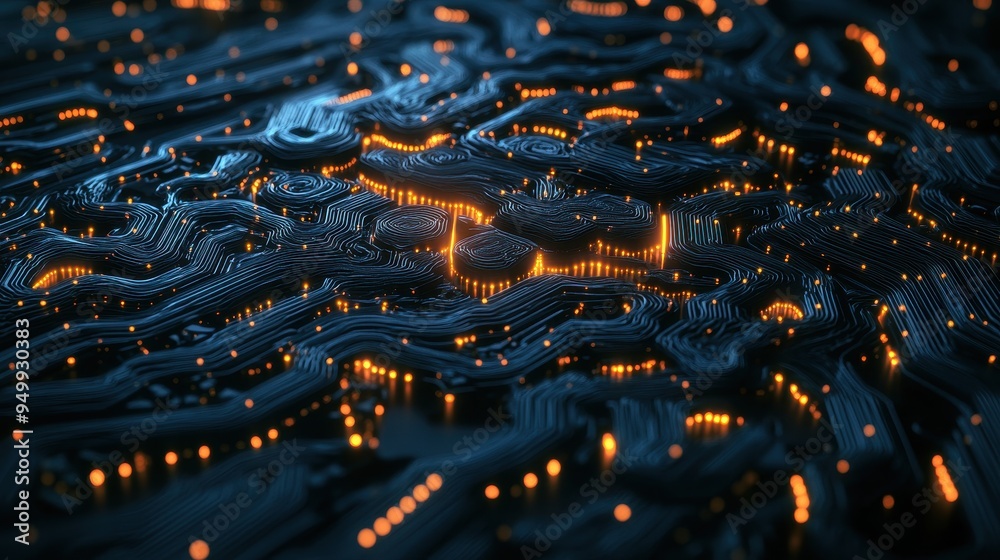 Fototapeta premium Abstract Technology Background with Wavy Lines and Glowing Lights.