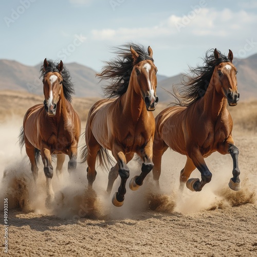 Horses rearing in motion, clean background providing room for text or design elements. 