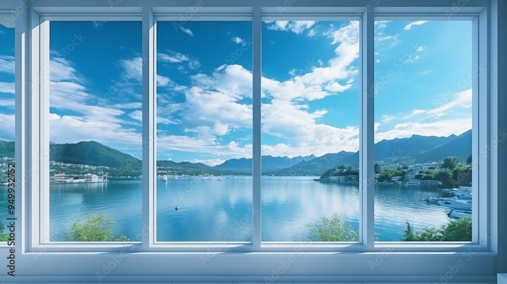 Stunning View of Mountains and Ocean Through Window Stunning View of Mountains and Ocean Through Window