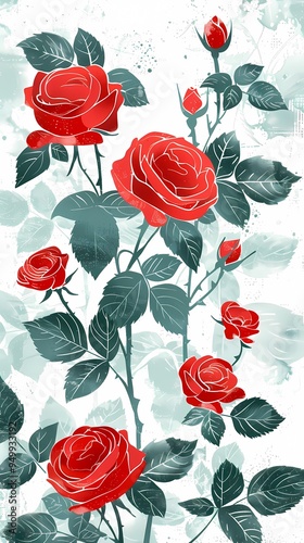 vintage rose plants pattern illustration poster background