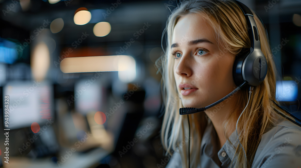 Portrait of a young woman call center operator. AI Generated