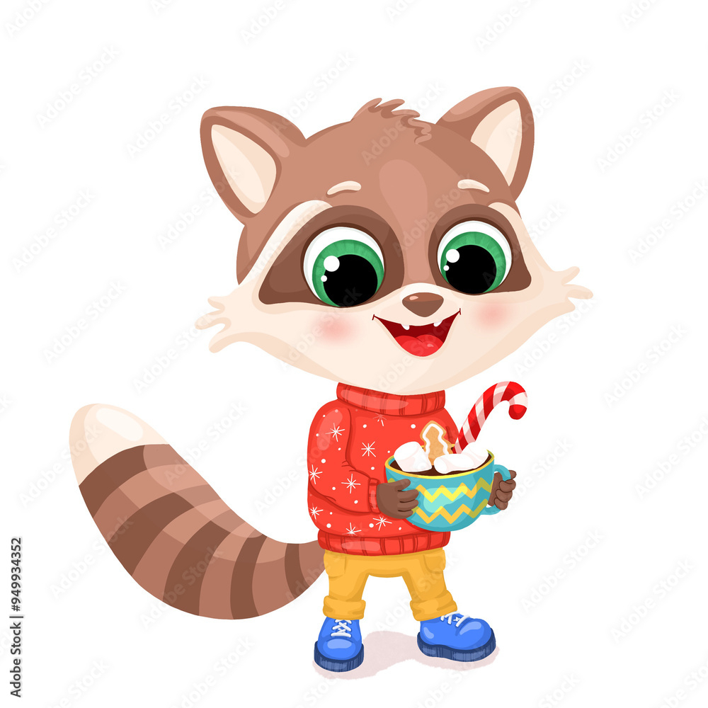 Fototapeta premium Raccoon. Christmas illustration.