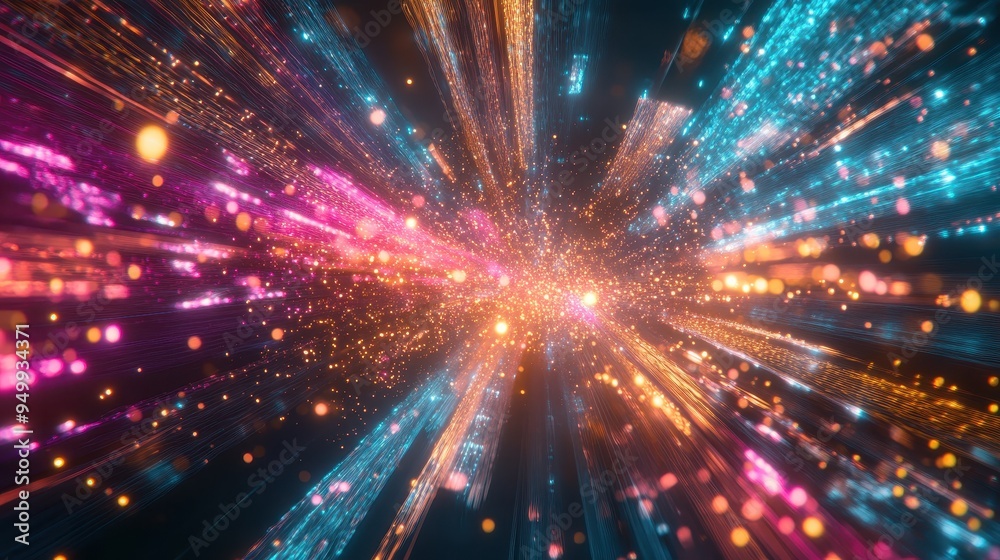 Abstract Light Streaks with Glowing Bokeh and Sparkle Effect - Digital Art. Abstract Light Streaks with Glowing Bokeh and Sparkle Effect - Digital Art.