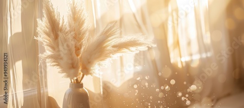 Pampas Grass in a Vase with Sunlight and Bokeh photo