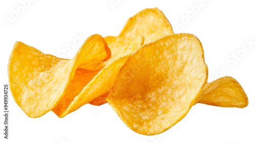 Crunchy potato chips piled isolated on transparent background