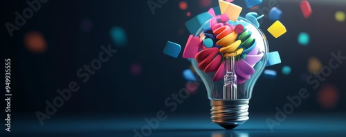 Light bulb filled with colorful swirling energy, creativity concept, 3D illustration photo