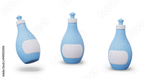 Realistic blue bottle for household chemicals. Liquid detergent for dishes