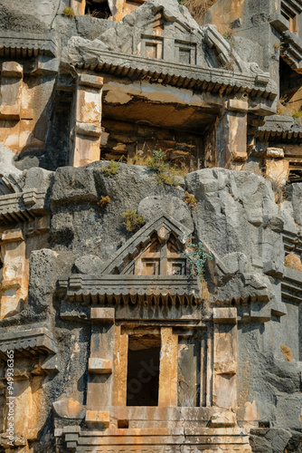 Rock-cut tombs in the ruins of Myra Ancient City in Demre, Turkey. photo