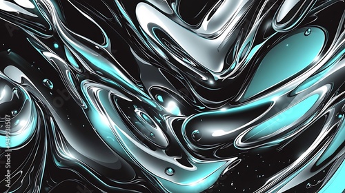 Abstract Liquid Swirls in Black White and Blue