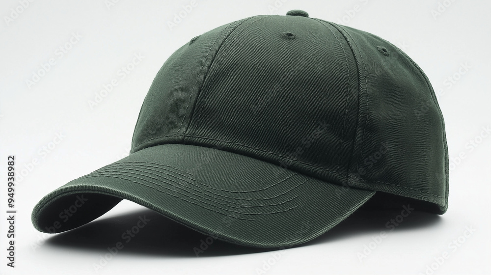 Green baseball cap on a white background. Minimalistic concept.