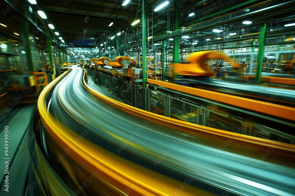 A Motion Blurred View of a Conveyor Belt in a Factory A Motion Blurred View of a Conveyor Belt in a Factory