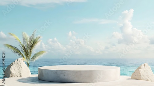 Stone podium set against a stunning sea view backdrop