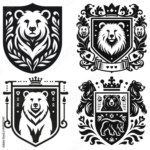 Regal bear vector illustration in black and white, heraldic design, perfect for branding