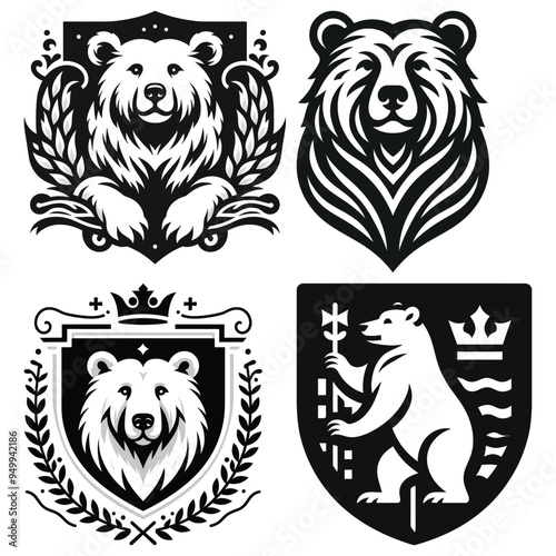 Black and white bear vector illustration, heraldic symbols, perfect for logo design