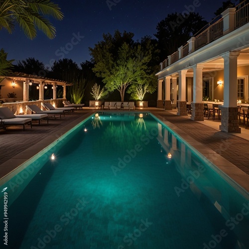 Swimming Pool Swim Holiday Vacation at night