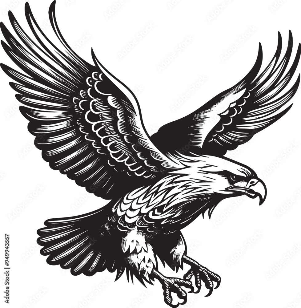 Fototapeta premium Soaring Eagle: A Powerful Vintage-Style Vector Illustration