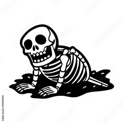 A skeleton sticking out of the dirt is half of his body silhouette vector art