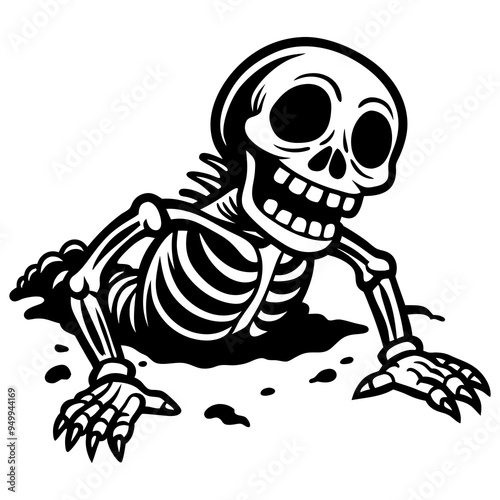 A skeleton sticking out of the dirt is half of his body silhouette vector art