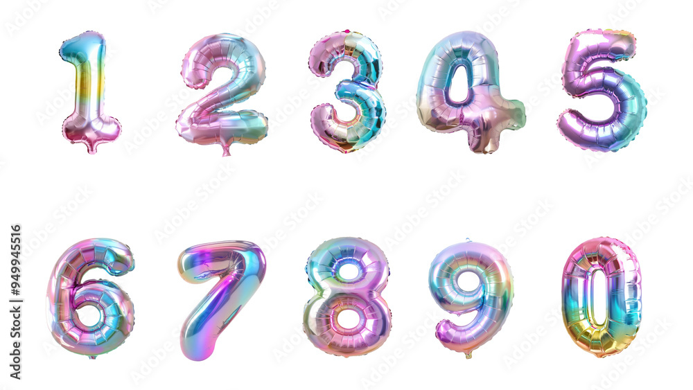 PNG iridescent number balloon design element set, transparent background PNG iridescent number balloon design element set, transparent background