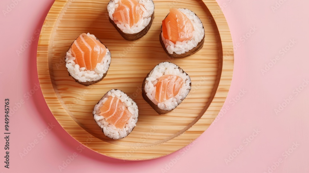 Sushi rolls set on plate, in the restaurant, Japanese food Sushi rolls set on plate, in the restaurant, Japanese food