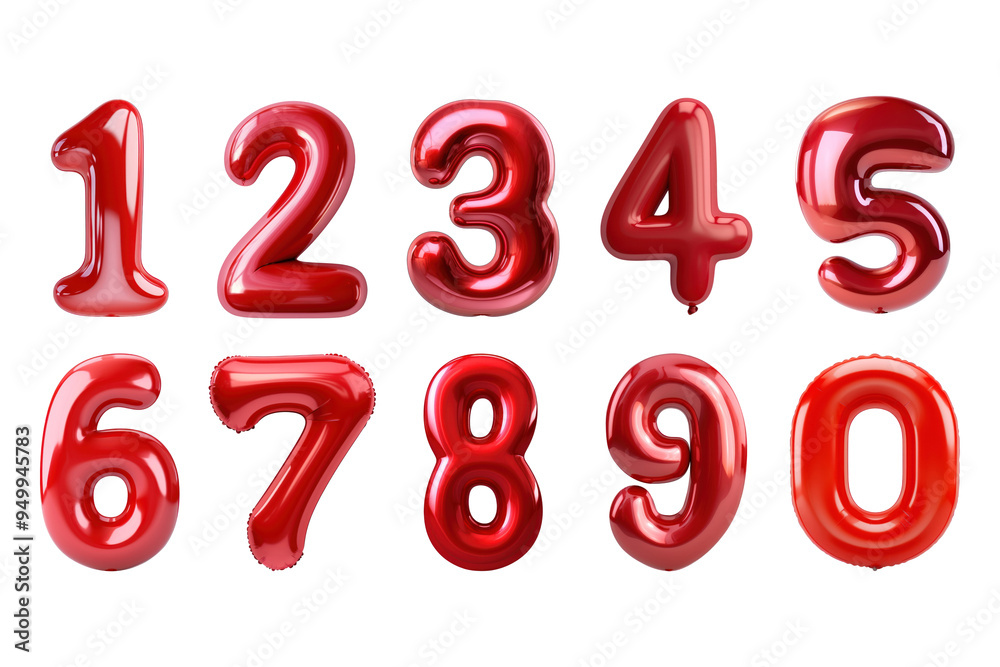 PNG red number balloon design element set, transparent background PNG red number balloon design element set, transparent background