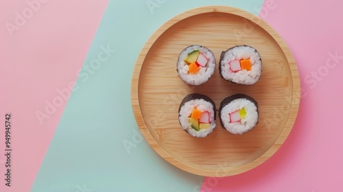 Sushi rolls set on plate, in the restaurant, Japanese food