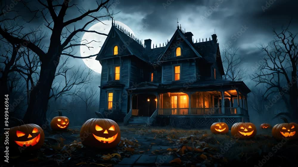 Eerie atmospheric scene of a haunted house. Halloween theme.