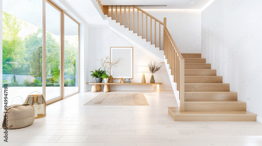 Staircase in modern interior design with natural light and stylish decor Staircase in modern interior design with natural light and stylish decor