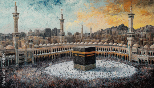 masjid al-haram panting, holy kaabah painting, canvas panting