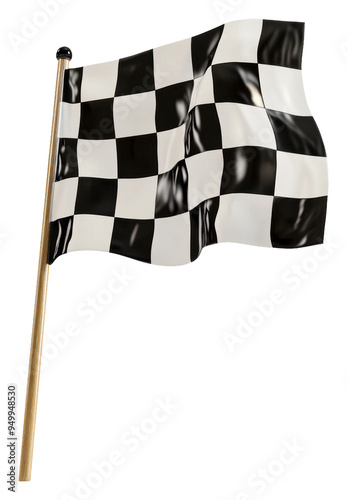 Checkered flag waving during a motorsport event isolated on transparent background