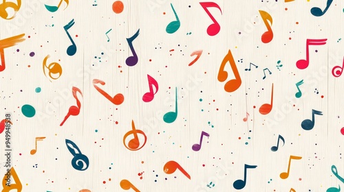 Colorful Musical Notes Pattern on Sheet Music