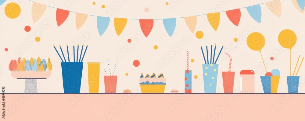 A colorful party setup featuring festive drinks, balloons, and a delicious cake, perfect for celebrations and special occasions. A colorful party setup featuring festive drinks, balloons, and a delicious cake, perfect for celebrations and special occasions.