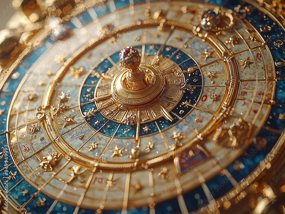 Obraz premium An intimate astrology consultation with detailed natal charts, zodiac symbols, and celestial-themed decor, perfect for astrology-related content.