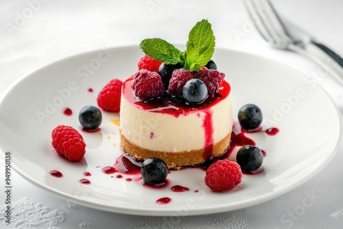 A Close-up of a Delicious Cheesecake Topped with Fresh Berries