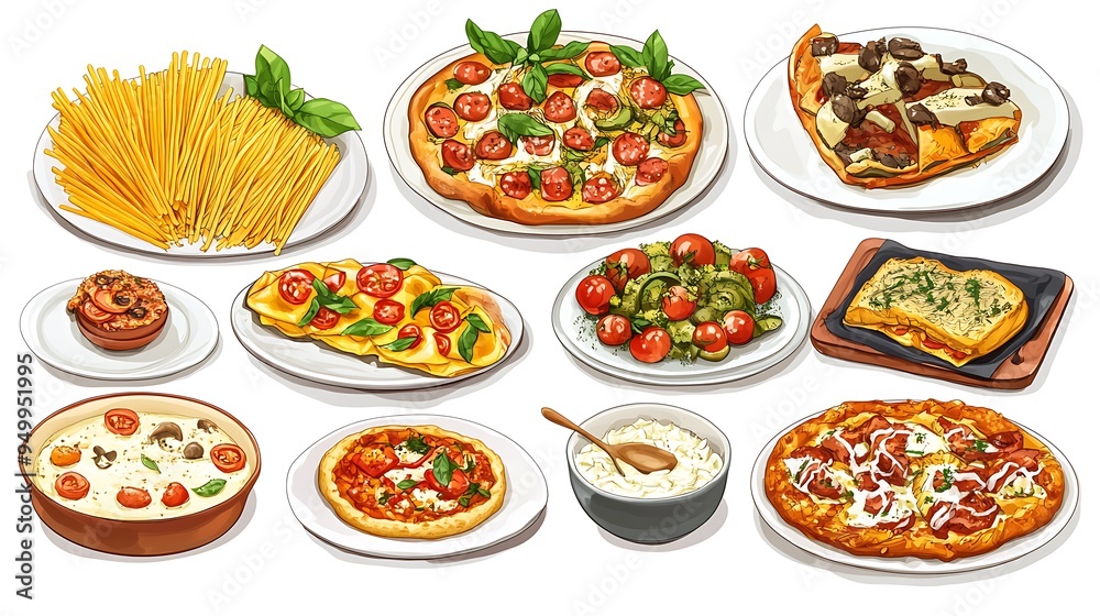 Italian Cuisine Set Pizza Pasta Salad and More Italian Cuisine Set Pizza Pasta Salad and More