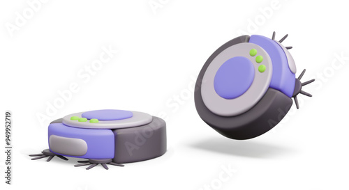 Detailed robot vacuum cleaner in various styles. Modern electronic equipment